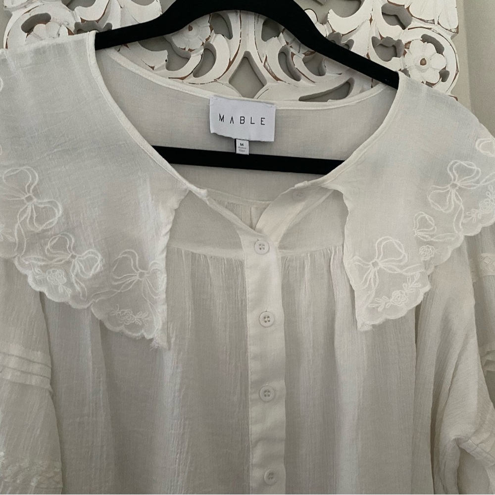 Mable peasant peterpan collar button down bow blouse coquette girly boho - Picture 4 of 13